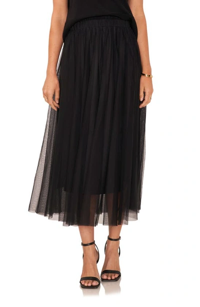 Shop Vince Camuto Pleated Mesh Midi Skirt In Rich Black