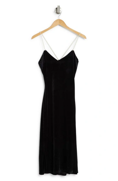 Shop Sam Edelman Beaded Strap Velvet Midi Dress In Black