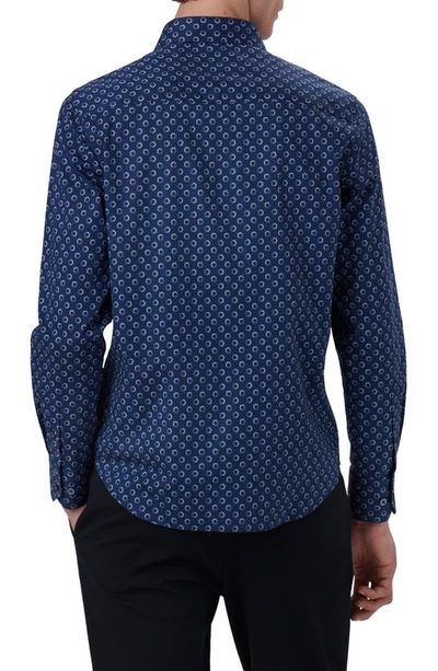 Shop Bugatchi Axel Shaped Fit Geometric Print Stretch Cotton Button-up Shirt In Navy