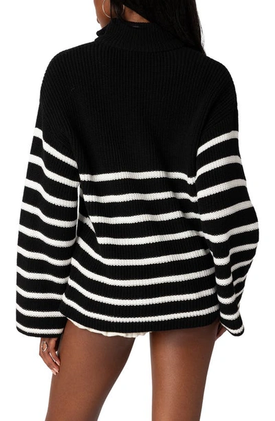 Edikted Stripe Oversize Quarter Zip Sweater In Black-and-white