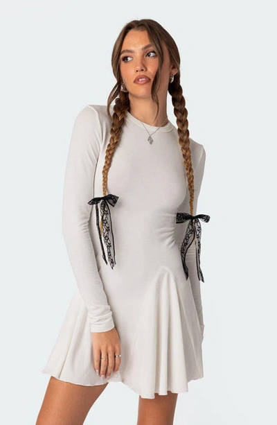 Shop Edikted Lyria Long Sleeve Knit Minidress In White