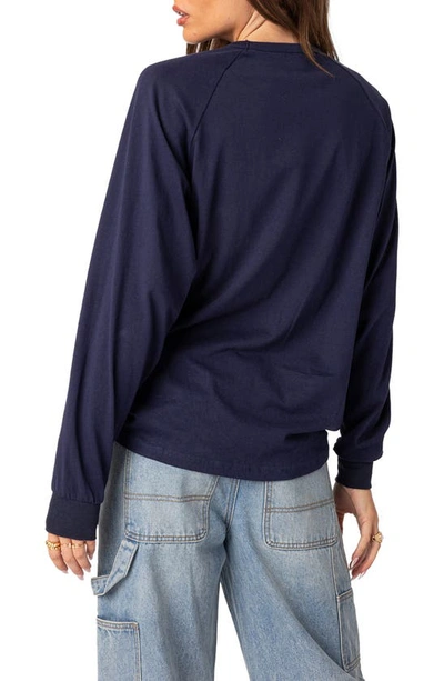 Shop Edikted 80 Oversize Long Sleeve Cotton Graphic T-shirt In Navy
