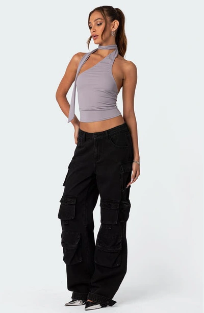 Edikted Women's Melony Asymmetric Scarf Top In Gray