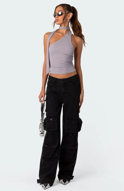 Edikted Women's Melony Asymmetric Scarf Top In Gray