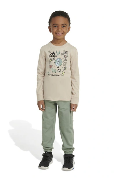 Shop Adidas Originals Kids' Long Sleeve Cotton Graphic T-shirt & Cargo Joggers Set In Wonder Beige