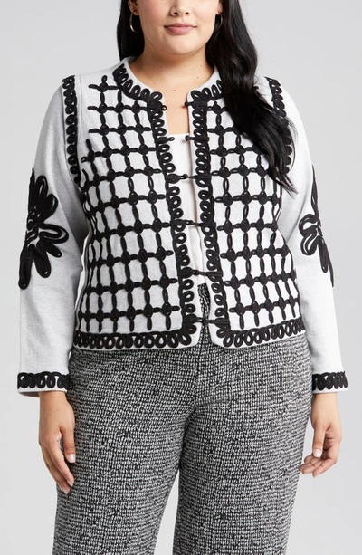 Shop Nic + Zoe Romantic Soutache Knit Jacket In Grey Multi