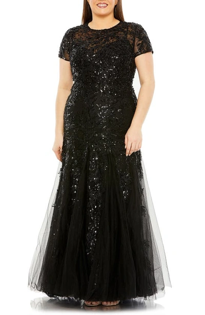 Shop Fabulouss By Mac Duggal Embellished Short Sleeve Gown In Black