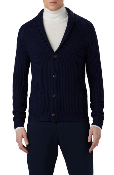 Shop Bugatchi Rib Wool Blend Cardigan Sweater In Navy