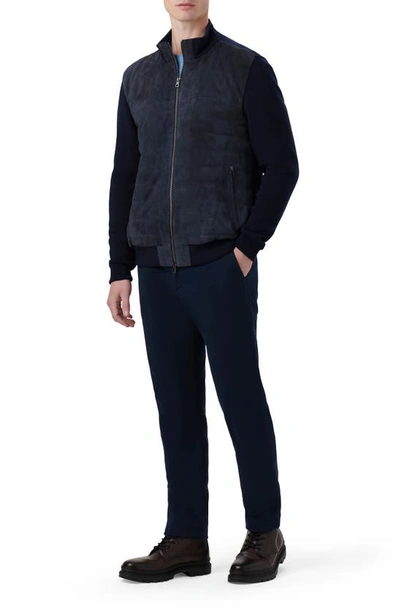 Shop Bugatchi Quilted Suede Panel Sweater Jacket In Navy