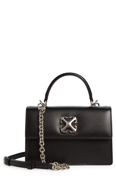 Shop Off-white Jitney 1.4 Leather Top Handle Bag In Black Silver