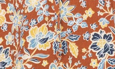 Gibsonlook Tie Neck Long Sleeve Smoked Yoke Blouse In Saddle Brown Floral