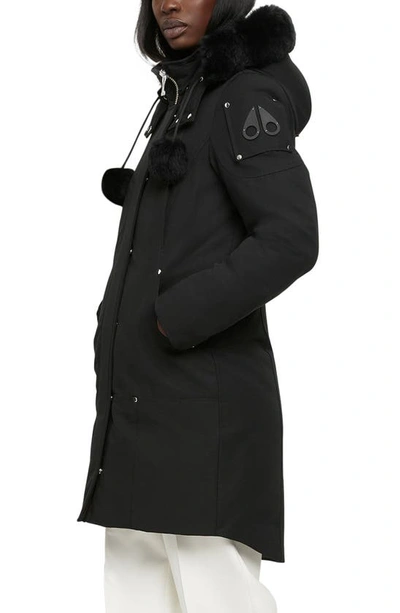 Shop Moose Knuckles Stirling Down Parka With Genuine Shearling Trim In Black W Black S