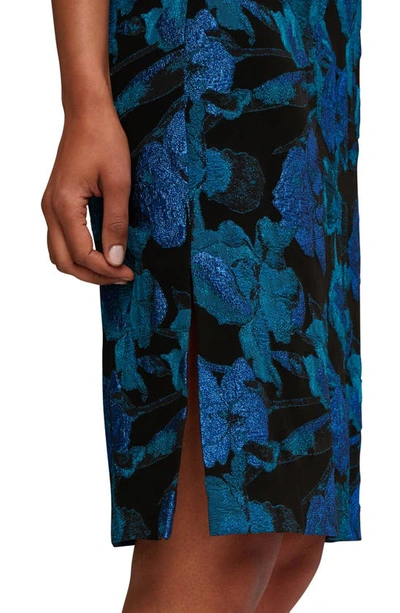 Shop Aidan Mattox By Adrianna Papell Metallic Floral Print Strapless Cocktail Dress In Blue Multi