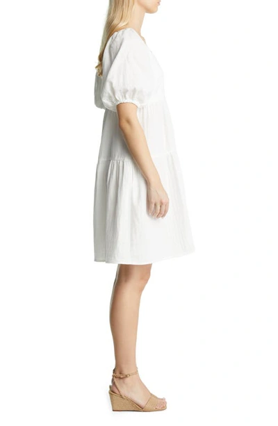 Shop Caslon Puff Sleeve Cotton Dress In White