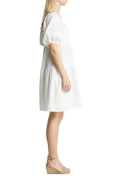 Caslon Puff Sleeve Cotton Dress In White