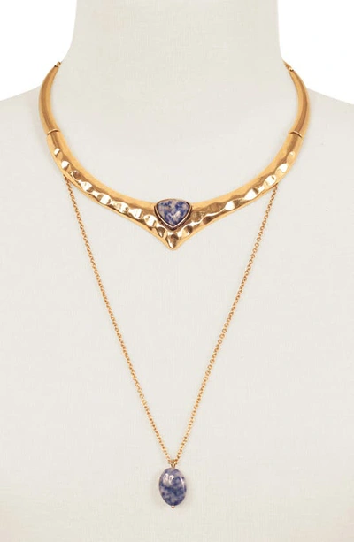 Shop Olivia Welles Stone Pendant Necklace In Gold / Blue