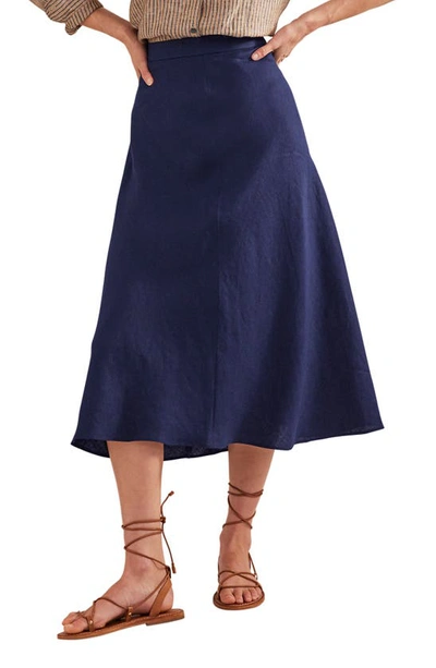 Shop Boden Bias Cut Linen Skirt In Navy