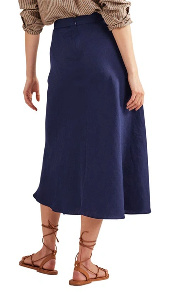 Shop Boden Bias Cut Linen Skirt In Navy