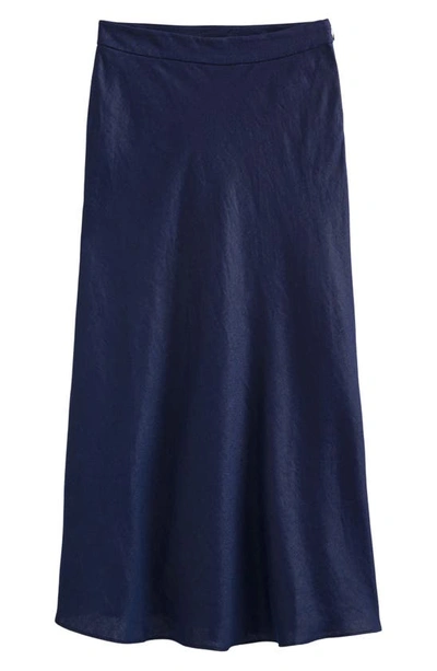 Shop Boden Bias Cut Linen Skirt In Navy