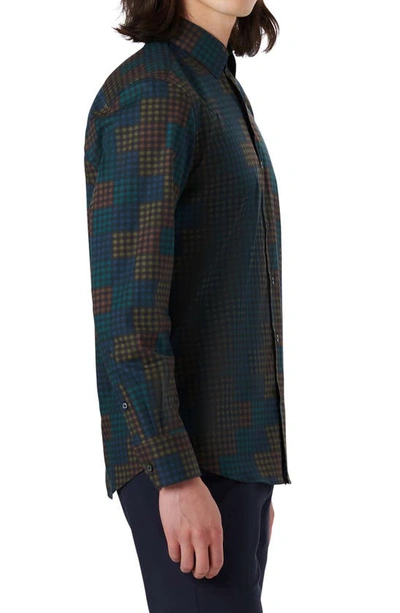 Shop Bugatchi Shaped Fit Check Stretch Button-up Shirt In Forest