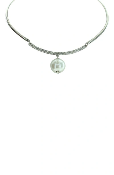Shop Olivia Welles Nikki Iced Imitation Pearl Choker Necklace In Silver / White / Clear