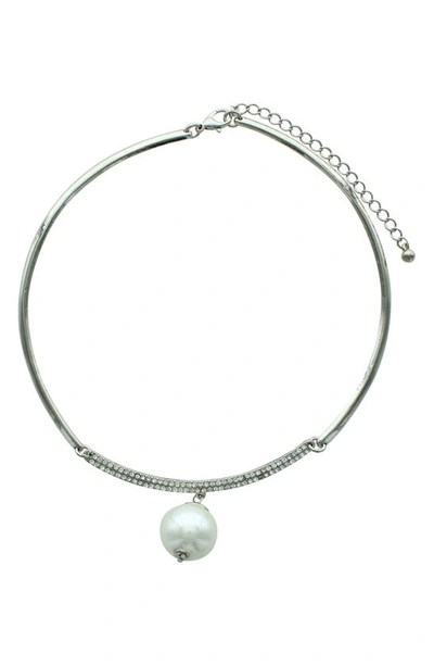 Olivia Welles Nikki Iced Imitation Pearl Choker Necklace In Silver / White / Clear