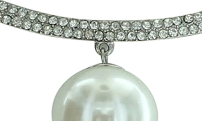 Shop Olivia Welles Nikki Iced Imitation Pearl Choker Necklace In Silver / White / Clear