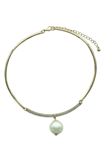 Shop Olivia Welles Nikki Iced Imitation Pearl Choker Necklace In Gold / White / Clear