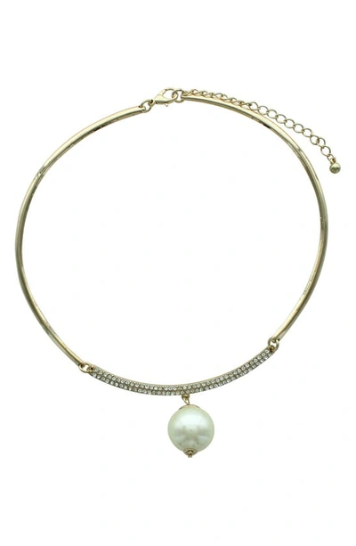 Olivia Welles Nikki Iced Imitation Pearl Choker Necklace In Gold / White / Clear