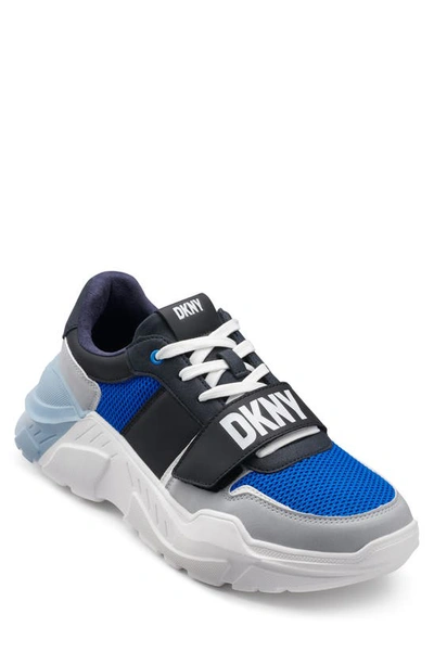 Shop Dkny Mixed Media Track Sneaker In Navy