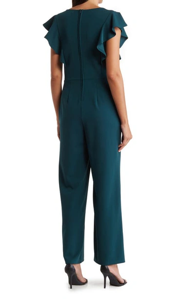 Bebe Ruffle Scuba Jumpsuit In Hunter