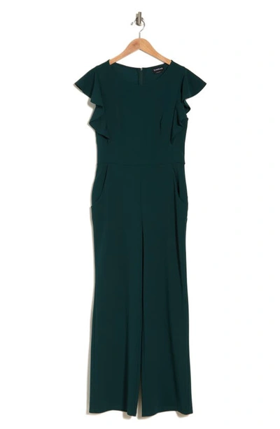 Bebe Ruffle Scuba Jumpsuit In Hunter