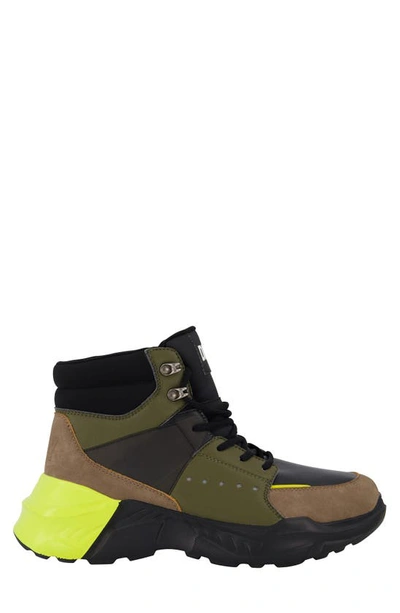 Shop Dkny Mixed Media High Top Sneaker In Olive/ Tan