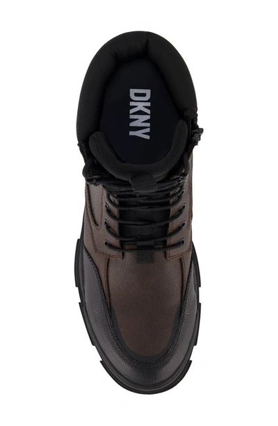 Shop Dkny High Top Zip Combat Boot In Brown