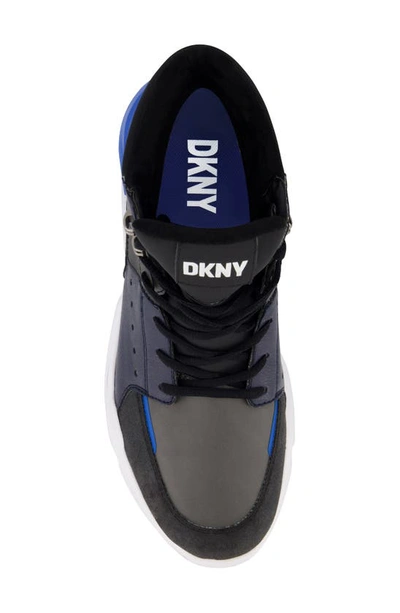 Shop Dkny Mixed Media High Top Sneaker In Grey/ Blue