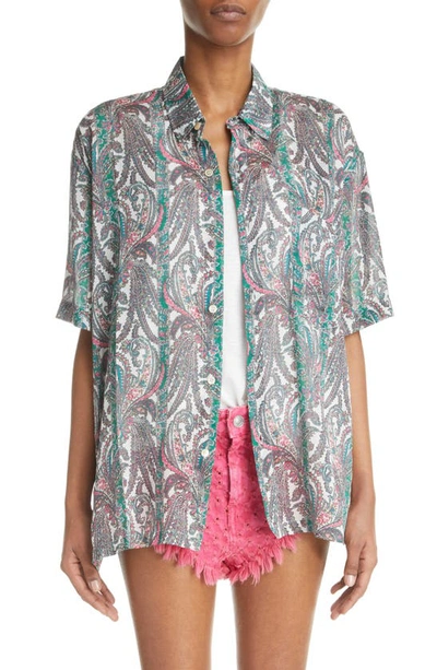 Shop Isabel Marant Bilya Paisley Cotton & Silk Button-up Shirt In Green Multi