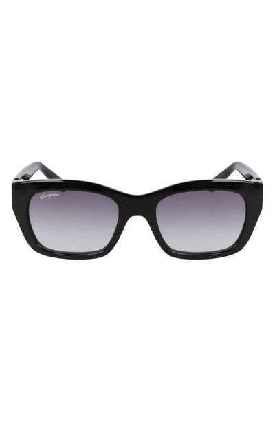 Shop Ferragamo 53mm Rectangular Sunglasses In Black/ Grey