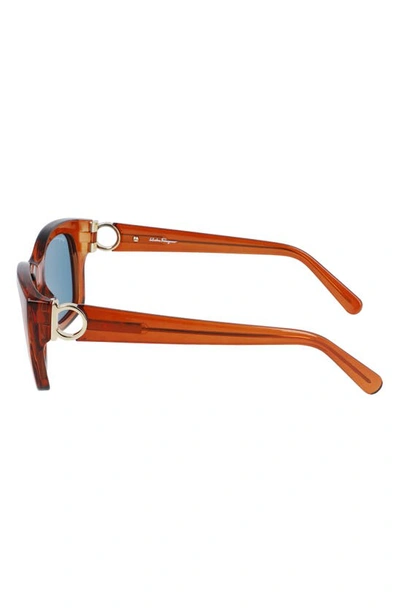 Shop Ferragamo 53mm Rectangular Sunglasses In Crystal Caramel/ Petrol