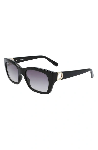 Ferragamo Rectangular Bio-injected Plastic Sunglasses In Black/ Grey