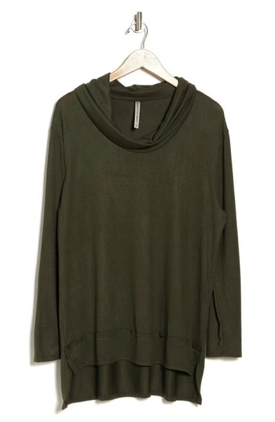Shop Forgotten Grace Cowl Neck High/low Knit Sweater In Olive
