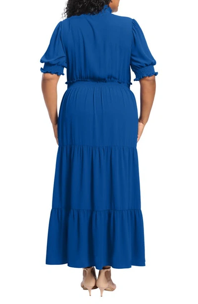 Shop London Times Ruffle Puff Sleeve Tiered Maxi Dress In Dirblue