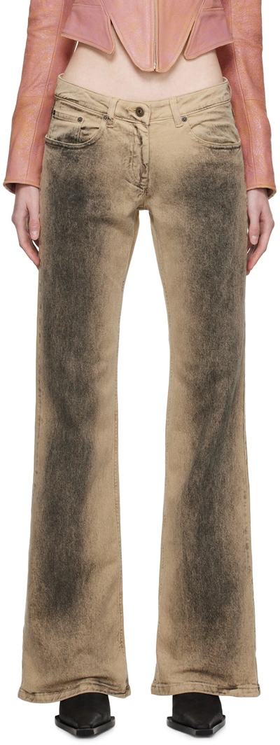 Shop Knwls Beige Faded Jeans In Distressed Sand