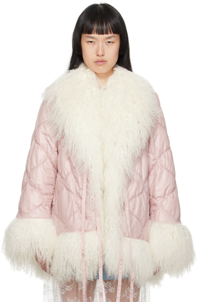 Shop Sandy Liang Pink Kristoff Shearling Coat