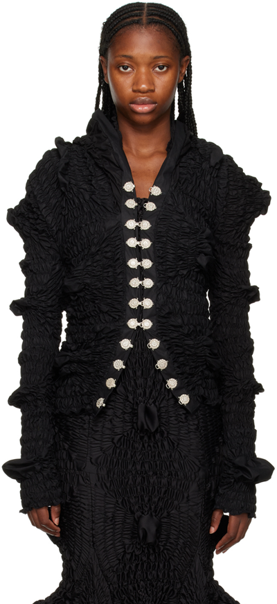 Feben White Armour Crystal Ruched Shirt In Black