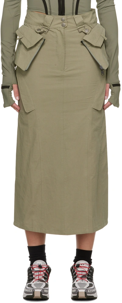 Shop Hyein Seo Khaki Overlay Maxi Skirt
