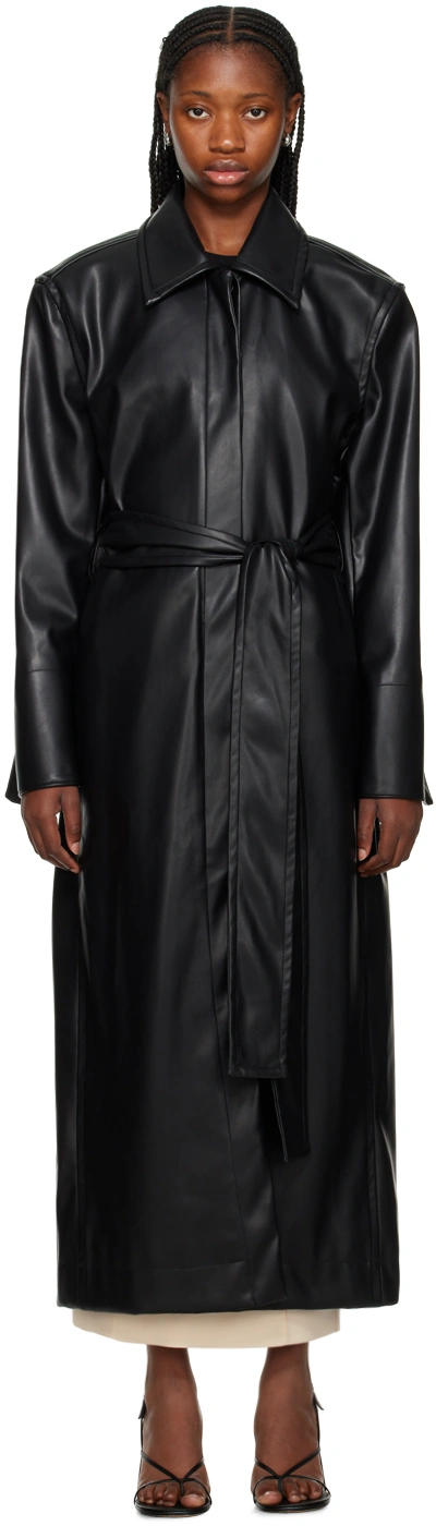 Esse Studios Black Classico Trench Faux-leather Coat In Black