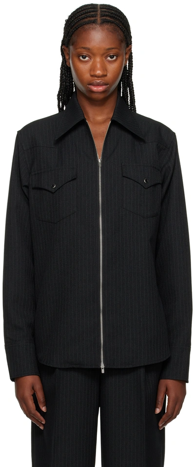 Shop Maiden Name Black Naamah Jacket In Charcoal Pinstripe