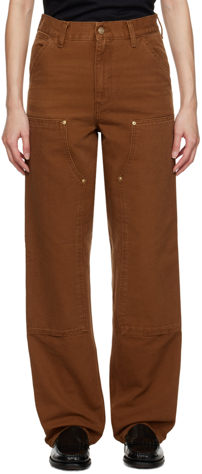 Shop Carhartt Brown Double Knee Jeans In Deep H Brown