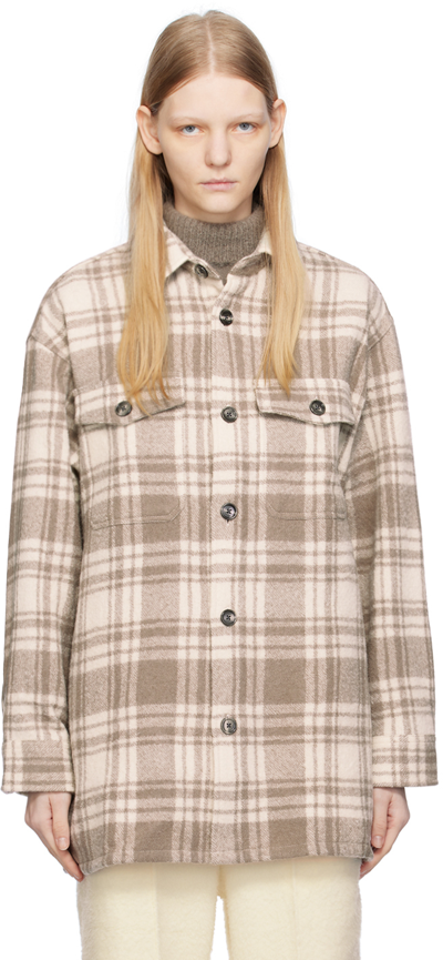 Shop Ami Alexandre Mattiussi Off-white & Taupe Checked Jacket In Ivory / Clay/187