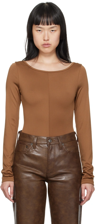Agolde Paulette Open-back Stretch Recycled-jersey Bodysuit In Brown